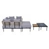 TREXM 8-Piece Patio Sectional Sofa Set with Tempered Glass Coffee Table and Wooden Coffee Table for Outdoor Oasis, Garden, Patio and Poolside (Light G