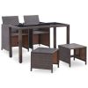 5 Piece Patio Dining Set with Cushions Poly Rattan Brown