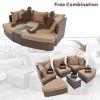 TOPMAX 6-Piece Patio Outdoor Conversation Round Sofa Set, PE Wicker Rattan Separate Seating Group with Coffee Table, Brown