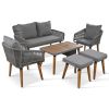 K&K 6-Piece Rope Patio Furniture Set, Outdoor Furniture with Acacia Wood Cool Bar Table with Ice Bucket , Deep Seat Patio Conversation Set with Two St