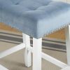 Morovo Set of 2 Velvet Counter Height Stools with Tufted Saddle Seats, White-Wash Finish, Blue