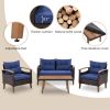 GO 4-Piece Garden Furniture, Patio Seating Set, PE Rattan Outdoor Sofa Set, Wood Table and Legs, Brown and Blue