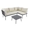 TOPMAX Modern Outdoor 3-Piece PE Rattan Sofa Set All Weather Patio Metal Sectional Furniture Set with Cushions and Glass Table for Backyard, Poolside,