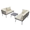 TOPMAX Modern Outdoor 3-Piece PE Rattan Sofa Set All Weather Patio Metal Sectional Furniture Set with Cushions and Glass Table for Backyard, Poolside,