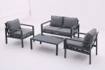 4-piece Aluminum Outdoor Patio Conversation Set,All-Weather Sectional Sofa Outside Furniture with Removable Cushions and Tempered Glass Coffee Table f