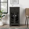 Classic Glass-Door Bar Cabinet with Bottle Storage ‚Äì Graphite