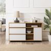 Contemporary Detailed-Door Sideboard with Open Storage ‚Äì Coastal Oak / Solid White