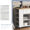 Kitchen Island with Power Outlet,Kitchen Storage Island with Drop Leaf and Rubber Wood,Open Storage and Wine Rack,5 Wheels,with Adjustable Storage for