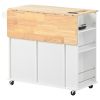 Kitchen Island with Power Outlet,Kitchen Storage Island with Drop Leaf and Rubber Wood,Open Storage and Wine Rack,5 Wheels,with Adjustable Storage for