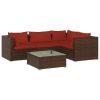 5 Piece Patio Lounge Set with Cushions Poly Rattan Brown