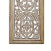 Rectangular Mango Wood Wall Panel Hand Crafted With Intricate Carving, White and Brown