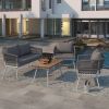 K&K 4-Piece Boho Rope Patio Furniture Set, Outdoor Furniture with Acacia Wood Table, Patio Conversation Set with Deep Seating & Thick Cushion for Back