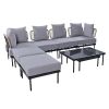 TREXM 8-Piece Patio Sectional Sofa Set with Tempered Glass Coffee Table and Wooden Coffee Table for Outdoor Oasis, Garden, Patio and Poolside (Light G