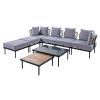 TREXM 8-Piece Patio Sectional Sofa Set with Tempered Glass Coffee Table and Wooden Coffee Table for Outdoor Oasis, Garden, Patio and Poolside (Light G