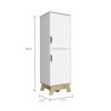 Pamplona Microwave Tall Cabinet Counter Surface; Top And Lower Double Doors Cabinets -Light Oak / White