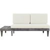 Outdoor 3-Piece Patio Furniture Set Solid Wood Sectional Sofa Set with Coffee Table Conversation Set with Side Table and Cushions; Grey+Beige