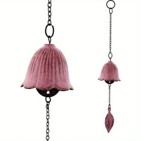 1pc, Creative Japanese Cast Iron Wind Chime Hanging Decoration, Metal Retro Hanging Leaf Bell, Balcony Outdoor Garden Hanging Decoration, Camping Bles (Color: Pink)