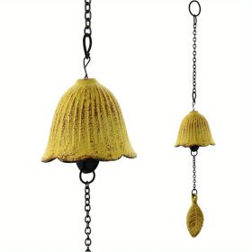 1pc, Creative Japanese Cast Iron Wind Chime Hanging Decoration, Metal Retro Hanging Leaf Bell, Balcony Outdoor Garden Hanging Decoration, Camping Bles (Color: Yellow)