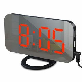 Digital LED Alarm Clock Mirror 2 USB Charger Ports Night Light LED Table Clock Snooze Function Adjustable Brightness Desk Clocks (Ships From: China, Color: Black-Red)