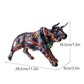 NORTHEUINS Graffiti Painting Resin Bull Figurines Home Living Room Bedroom Office Desktop Feng Shui Ornaments Collection Statues (Color: Fireworks)