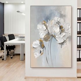 Handmade Oil Painting Fancy Wall Art Personalized Gifts Abstract White Floral Painting On canvas Large Flower Oil Painting Minimalist Modern Living Ro (style: 1, size: 60X90cm)