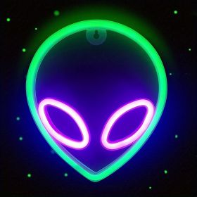 1pc Alien Shape LED Neon Sign, USB & Battery Powered Novelty Neon Mini Night Light (Color: Pink Inside And Green Outside)