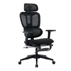 Multi-functional Ergonomic Mesh Office Chair with Adjustable Armrest,Footrest,Lumbar Support, 360¬∞  Silent Wheels,Headrest for Home & Office (Color: Black)