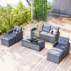 6-piece All-Weather Wicker PE rattan Patio Outdoor Dining Conversation Sectional Set with coffee table, wicker sofas, ottomans, removable cushions (Bl