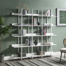 [VIDEO] 5 Tier Bookcase Home Office Open Bookshelf, Vintage Industrial Style Shelf with Metal Frame, MDF Board (Color: White)