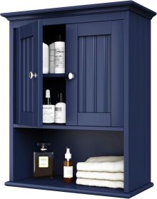 Bathroom Wood Wall Cabinet, Medicine Cabinet Storage with Doors and Adjustable Shelf, Rustic Wall Mounted, Storage Cabinets (Color: Blue)