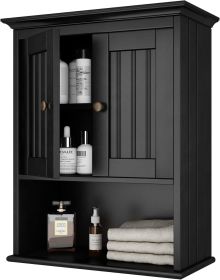 Bathroom Wood Wall Cabinet, Medicine Cabinet Storage with Doors and Adjustable Shelf, Rustic Wall Mounted, Storage Cabinets (Color: Black)