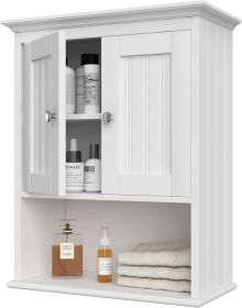 Bathroom Wood Wall Cabinet, Medicine Cabinet Storage with Doors and Adjustable Shelf, Rustic Wall Mounted, Storage Cabinets (Color: White)