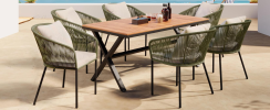 GO 7 Pieces Patio Dining Set, All-Weather Outdoor Furniture Set with Dining Table and Chairs, Acacia Wood Tabletop, Metal Frame, for for Garden, Backy