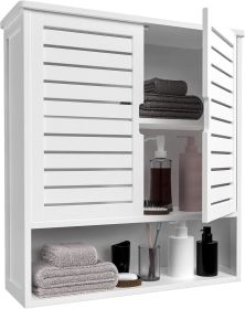 Bathroom Cabinet, Bamboo Wall Mount Medicine Organizer, Double Doors & 3 Tier Adjustable Shelf, Storage Cabinets (Color: White)