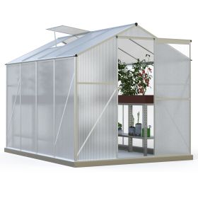 6 x 8 FT Polycarbonate Greenhouse with Roof Vent for Outdoors Gardening Canopy Plants Shed, Silver/Green (Color: Silver)