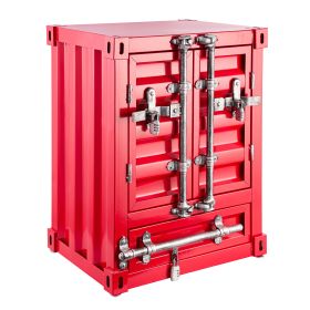 Industrial Style Container Storage Cabinet Side Table Accent Furniture (Color: Red)