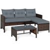 3 Pieces Outdoor Patio Corner Rattan Sofa Set