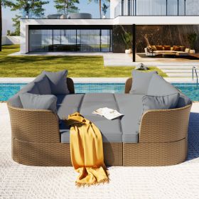 U_Style Customizable Outdoor Patio Furniture Set, Wicker Furniture Sofa Set with Thick Cushions, Suitable for Backyard, Porch. (Color: as Pic)