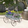 Wooden Wagon Plant Bed with Metal Wheels for Garden Yard Patio