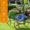 Wooden Wagon Plant Bed with Metal Wheels for Garden Yard Patio