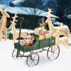 Wooden Wagon Plant Bed with Metal Wheels for Garden Yard Patio