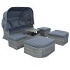 U_STYLE Outdoor Patio Furniture Set Daybed Sunbed with Retractable Canopy Conversation Set Wicker Furniture (As same as WY000281AAE)