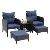 5 Piece Outdoor Patio Furniture Set,All Weather PE Rattan Conversation Chairs with Armrest and Removable Cushions,Ottomans and Storage Coffee Table fo