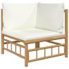 5 Piece Patio Lounge Set with Cream White Cushions Bamboo