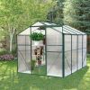 6 x 8 FT Polycarbonate Greenhouse with Roof Vent for Outdoors Gardening Canopy Plants Shed, Silver/Green