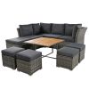 U_STYLE Patio Furniture Set, 10 Piece Outdoor Conversation Set, CoffeeTable with Ottomans, Solid wood coffee table