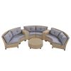 [VIDEO provided] 6 - Person Fan-shaped Rattan Suit Combination with Cushions and Table; Suitable for Garden