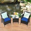 3 Pieces Ergonomic Wicker Patio Conversation Set