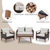 4-Piece Garden Furniture; Patio Seating Set; PE Rattan Outdoor Sofa Set; Wood Table and Legs; Brown and Beige