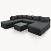 8-Pieces Outdoor Patio Furniture Sets, Garden Conversation Wicker Sofa Set, Single Sofa Combinable, Beige Cushions Gray Wicker